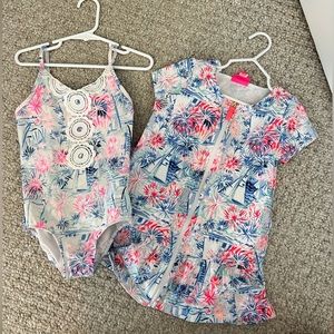 Lily Pulitzer “Sea to Shining Sea” girls bathing suit and matching cover up.